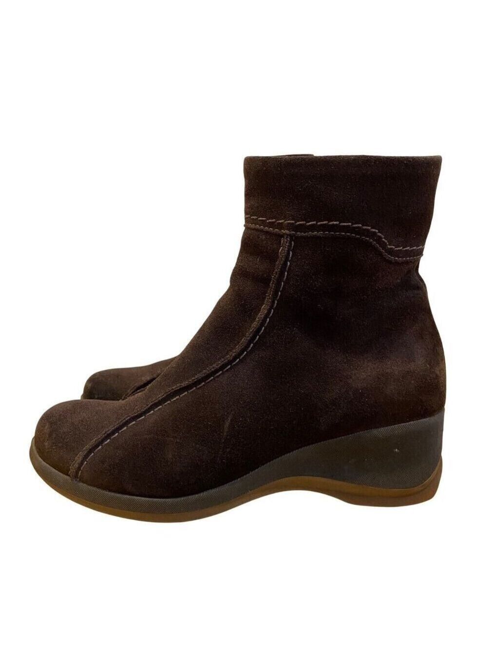 La Canadienne Sibil2 Womens Suede Ankle Boots Brown wedges sidezipper classic 35
